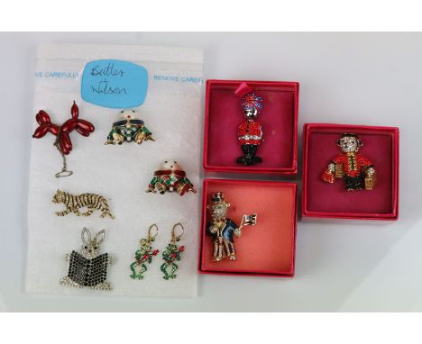 Butler &amp; Wilson - Collection of nine Butler and Wilson enamel and stone set brooches to include humpty dumpty, tiger, bal