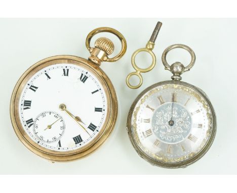 Early 20th Century gold plated open face pocket watch having a white enamelled face with roman numerals to the chapter ring a
