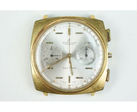 Breitling chronograph top time wrist watch, sunburst dial with two sub second dials, cushion cased, baton markers to chapter 
