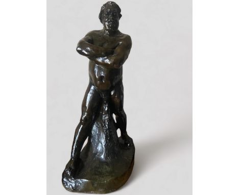Auguste RODIN (1848-1917), D'après Balzac, étude type c, petit modèle . Epreuve en bronze à cire perdue à patine noire, porta