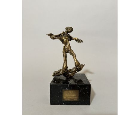 Salvador DALI (1904-1989). « Triton ailé ».1972. Bronze à la patine dorée nuancée et marbre noir. Signé « Dali » sur la jambe