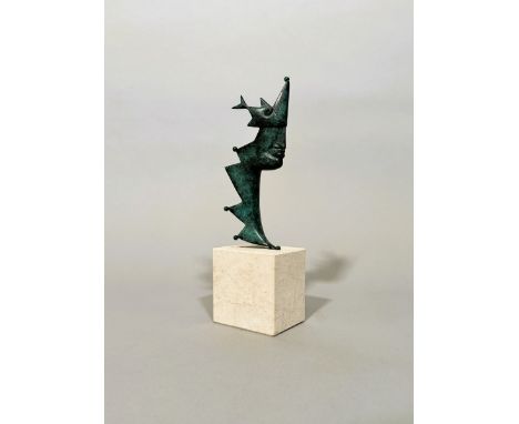 Jean COCTEAU (1889-1963). « Le pêcheur de perles ».1962. Sculpture en bronze poli patiné vert clair, perles de malachite et v