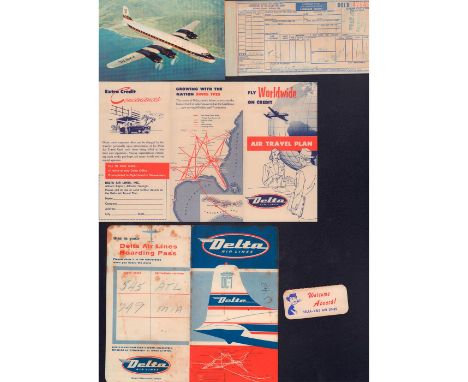 Fun assortment of Delta boarding passes, fare prices, post card and more.Stack of pamphlets measure 11in H x 4in L x 0.25in W