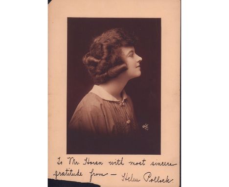 Portrait of Helen Pollock, an actress known for Shadow of Death (a short film) in 1939.Hand signed 'To Mr. Horna with most si