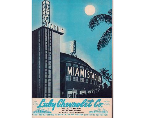 Baseball magazine featuring the Miami Stadium and the Miami Sun Sox players. Includes vintage ads for Miami businesses; descr