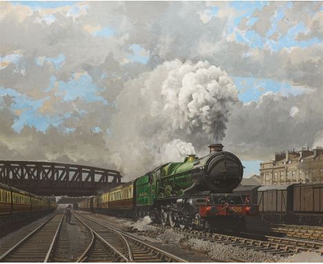 R F Berridge (British 20th century): Great Western Railway (GWR) steam locomotive 6015 'King Richard III' Leaving the Station