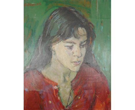 John Gilbey Bowles (British 1929-2011): Portrait of 'a Young Girl', oil on board signed, inscribed verso 41cm x 33cm (unframe