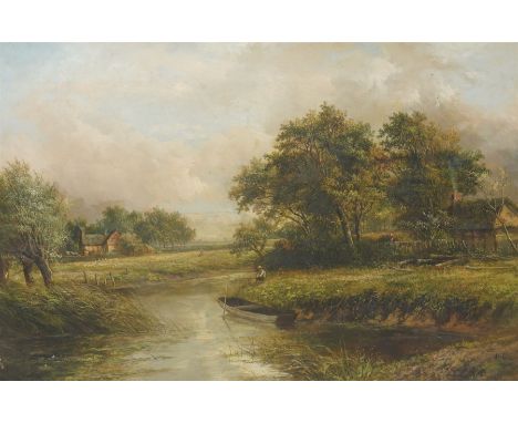 Joseph Thors (British 1863-1900): Lone Angler by the River, oil on canvas signed 50cm x 75cm