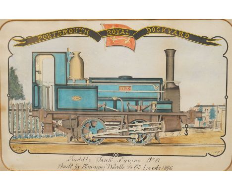 W Milne (British Late 19th-Early 20th century): 'Portsmouth Royal Dockyard - Saddle Tank Engine built by Manning Wardle & Co 