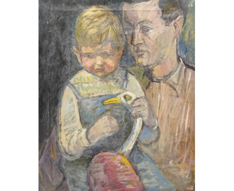 John Gilbey Bowles (British 1929-2011): Portrait of a Father and Son, oil on canvas unsigned 61cm x 51cm (unframed)