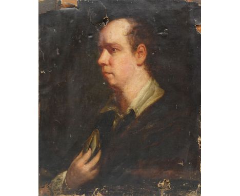 Circle of Sir Joshua Reynolds (British 1723-1792): 'Portrait of Oliver Goldsmith', late 18th to early 19th century oil on can
