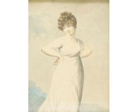 Adam Buck (Irish 1759-1833): Portrait of a Regency Lady Wearing a White Dress, watercolour attributed on antique label verso 