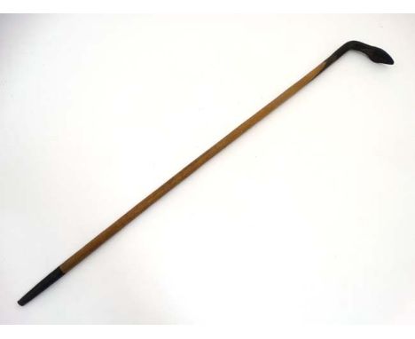 Ethnographic Native Tribal : An African horn top walking stick , the handle formed as the cleft hoof of an antelope or gazell