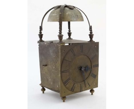 Large Lantern / Tavern Clock : an 18thC striking Tavern Clock  in the form of a 30 hr , probably wall mounted, 9 " sq longcas