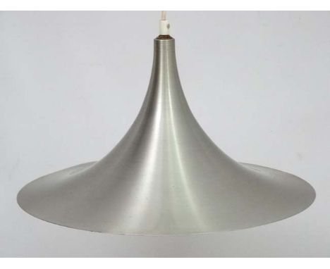 Vintage Retro : a Danish Pendant lamp / light of brushed aluminium livery the ' Semi ', as designed by Claus Bonderup and Tos