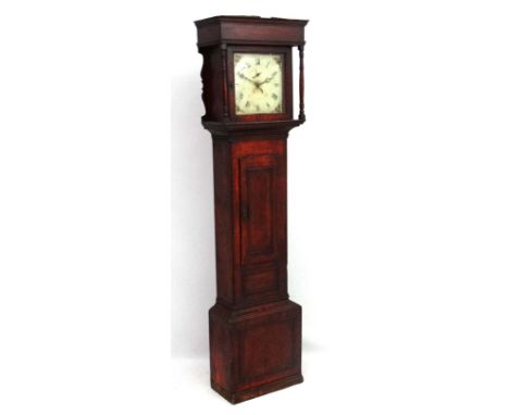 Longcase clock : An indistinctly signed  19thC painted  12" dial  Grand Father / Longcase Clock , the dial painted with Cornu