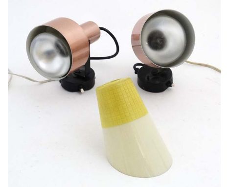 Vintage Retro :   Two  British coppered aluminium covered wall spot lights of multi- directional form together with a 1950's 