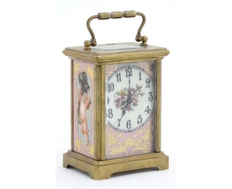 Porcelain panel Carriage Clock : an Old Sevres style porcelain timepiece French Carriage clock , later platform escapement ,t