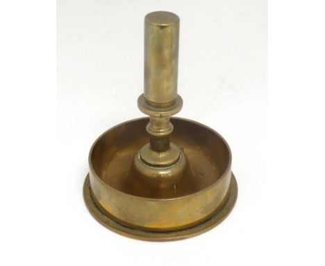 Trenchart : A British WWI era light artillery brass shell base , converted into an ashtray and having a general issue lighter