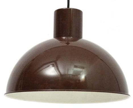 Vintage Retro : a Danish Pendant lamp / light of brown liveried exterior and white , a Bunker light as designed by Jo Hammerb
