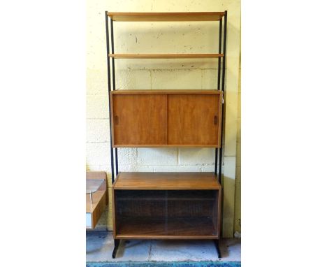 Vintage Retro :  A British ladderax? Style Robex wall unit comprising of adjustable height 2 shelves, two sliding doors unit 