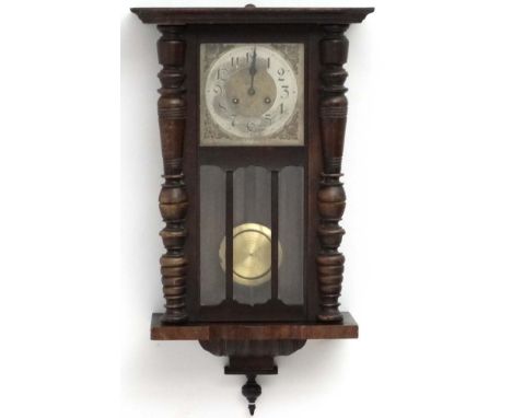 Clock : an early 20 thC Walnut cased 8 day Wall clock with sprung movement striking on a gong, the whole 28 1/2" high  CONDIT