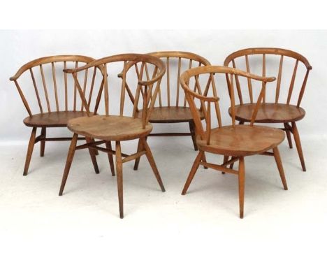 Vintage Retro :  Ercol ( 2 x black & 1 x blue ( stamped 1960) ) a collection of Windsor fireside ( sometimes known as Cowhorn