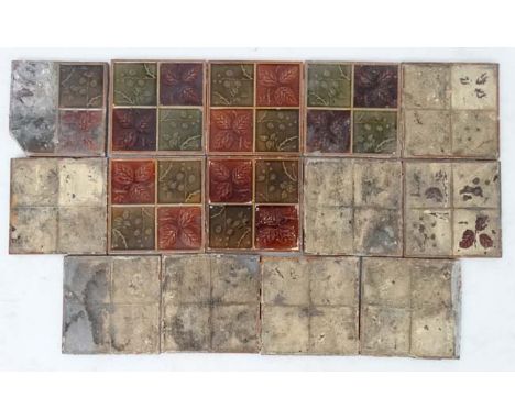 Architectural Salvage : A collection of 14 matching Victorian ceramic tiles , polychromed and glazed. Each 6" square. CONDITI