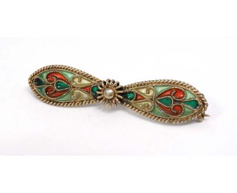 A .925 silver gilt brooch with enamel decoration maker JGK 2” wide  CONDITION: Please Note -  we do not make reference to the