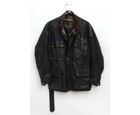 Vintage Retro : A Trial master professional waxed jacket by Belstaff , dark brown with check lining and brown corduroy collar