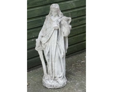 Architectural Salvage: 18th / 19th sandstone figure of ' Liberty ' stood holding a sword and a manuscript. 33" high CONDITION
