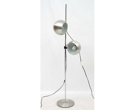Vintage Retro :  a Danish two light Standard Lamp with two brushed aluminium spherical shade spot lights standing 52 3/4" hig
