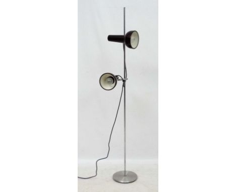 Vintage Retro :     A Danish double light Standard lamp having two brown lacquered multi- directional spot lamps and standing