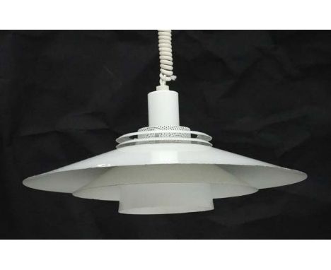 Vintage Retro : a Danish Pendant lamp / light of white liveried 3 tier form together with a 2 ring top signed JEKA 8046-H , 1