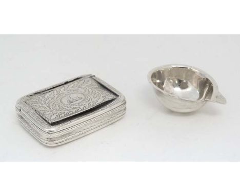 A Geo III silver snuff box with engraved decoration hallmarked Birmingham 1912 together with an Irish silver ladle bowl hallm