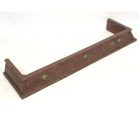 Architectural /Salvage : Am Arts and Crafts copper Fire fender with copper stud and brass ring decoration , internal measurem
