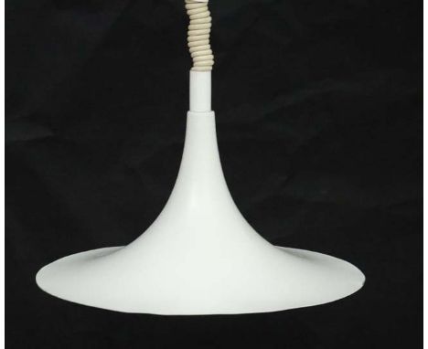 Vintage Retro : a Danish Horn Pendant lamp / light of white livery the ' Semi ', as originally designed by Claus Bonderup  an