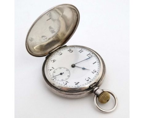 Silver cased Full Hunter Pocket Watch : a Top Wind ' 925' cased swiss made 15 jewel Pocketwatch with engine turned decoration