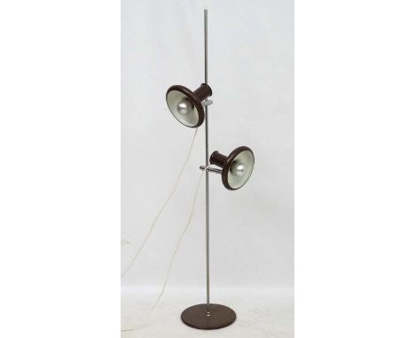 Vintage Retro : a Danish Twin Light Standard lamp by Fog and Morup ( labelled) on circular base, brown and cream livery , sta