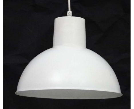 Vintage Retro : a Danish Pendant lamp / light of white liveried exterior and white , a Bunker light as designed by Jo Hammerb
