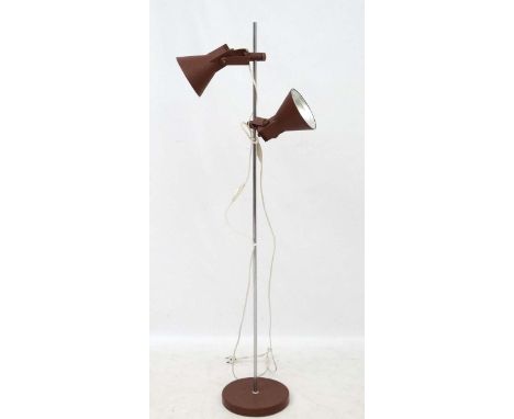 Vintage Retro :   A Danish  twin light Standard lamp with multi - directional aluminium centre spot lamps, 55 3/4" high. COND