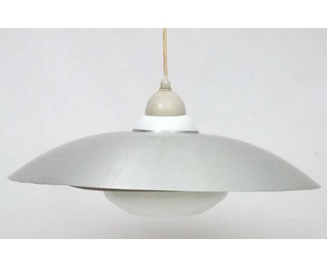 Vintage Retro : a Danish Pendant lamp / light of brushed aluminium exterior and white glass  , a typical Scandinavian  light 