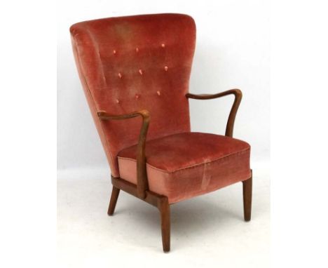 Vintage Retro :   A Danish Art Deco open armchair : elbow chair with button back upholstery . 39" high CONDITION: Please Note