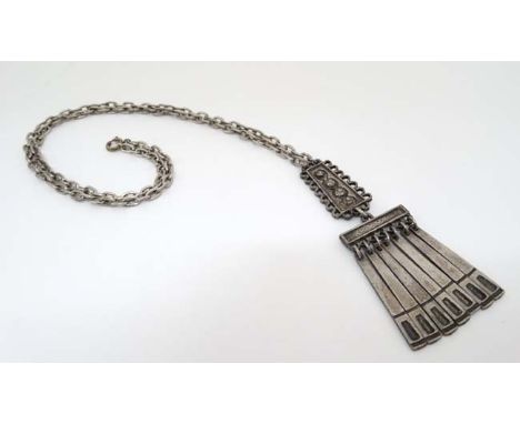 French Vintage Bohemian costume jewellery : A white metal / pewter necklace marked  DLH DEPOSE approx. 28” long  CONDITION: P