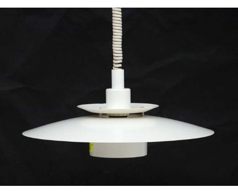 Vintage Retro : a Danish Pendant lamp / light   ( rise and fall ) a white liveried Dana Light Type P095 , signed twice ,15 1/