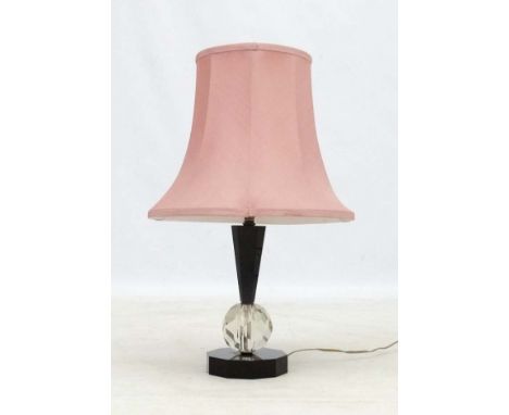 Vintage Retro :   A Scottish style black and clear glass thistle shaped  lamp and shade , 1950's , standing 17 3/4" high incl