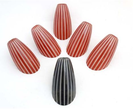 Vintage Retro :  a collection of 6 1950's wall light angled shades with red stripe ( one is a black stripe) decoration etc. 7