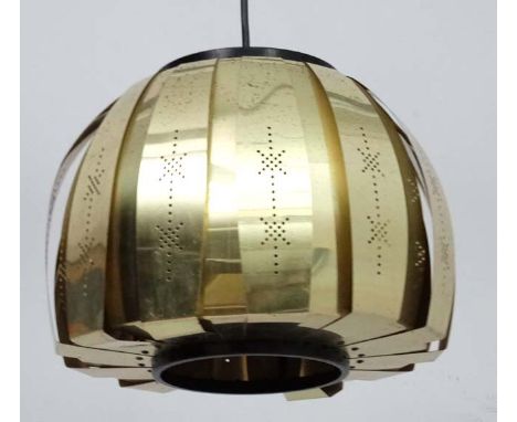 Vintage Retro : a Danish Coronell Pendant lamp / light of brass ( some pierced ) livery a P25 pendant lamp by an unspecified 