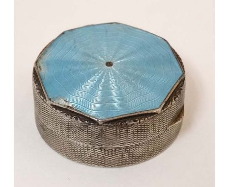 A silver gilt pill box with turquoise guilloche enamel decoration. Imported c.1966 Charles & Cohen. Approx 1 1/2" wide  CONDI