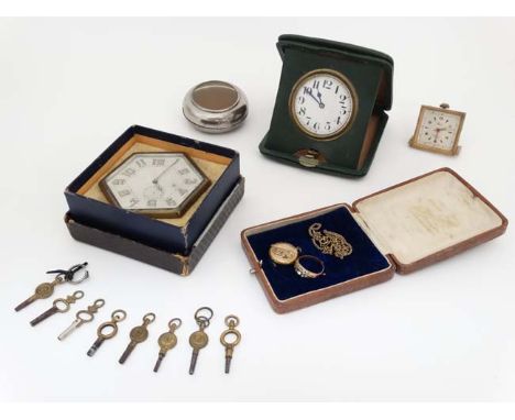 Assorted timepieces etc : A Key wind pocketwatch with inset seconds dial at 6 , a rolled gold small pendant', small 9 ct Gold